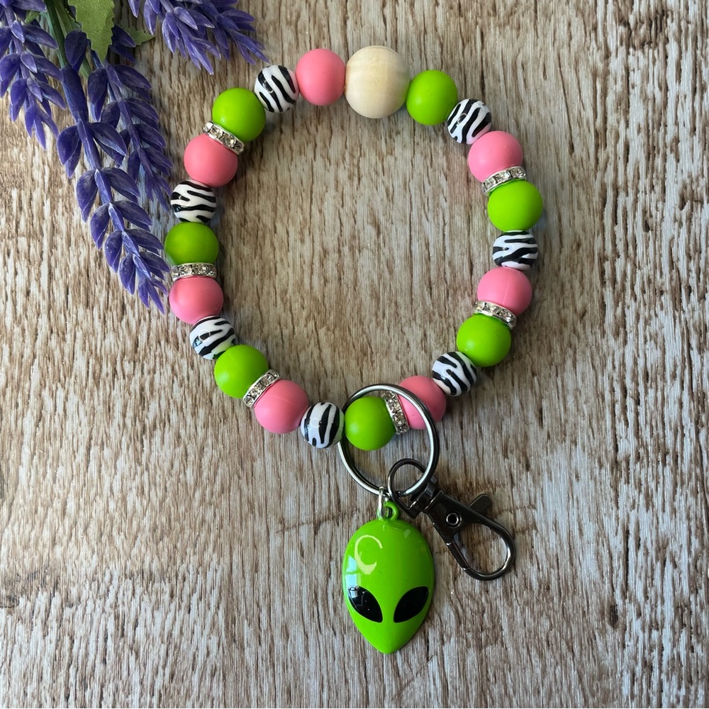 Wristlet Alien Keychain Silicone Beaded Handcrafted Bracelet Gift Custom Key